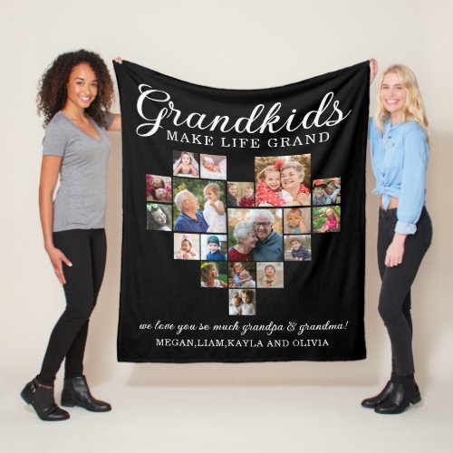 18 Photo Heart Collage Grandkids Make Life Grand   Fleece Blanket