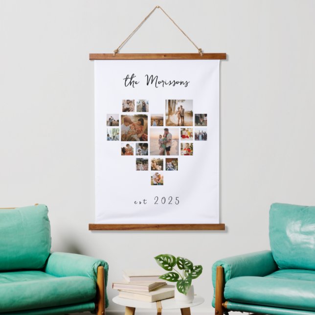 18 photo heart collage modern minimalist hanging tapestry (Living Room)