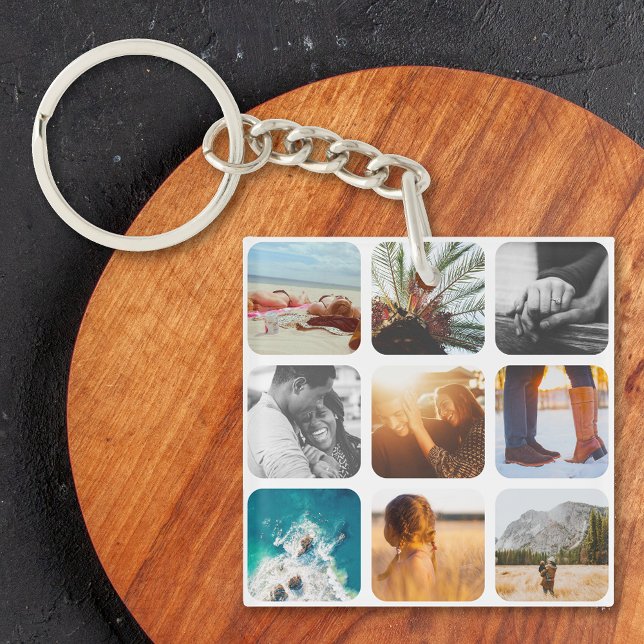 18 Photo Template Double Sided Grid Rounded White Keychain (Creator Uploaded)