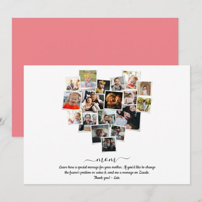 18 Photos Collage Heart Shape Happy Mother's Day Invitation (Front/Back)