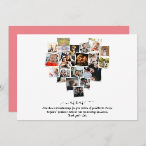 18 Photos Collage Heart Shape Happy Mothers Day Invitation