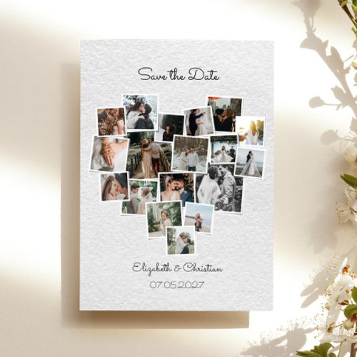 18 Photos Collage Heart Shape Save The Date  Invitation