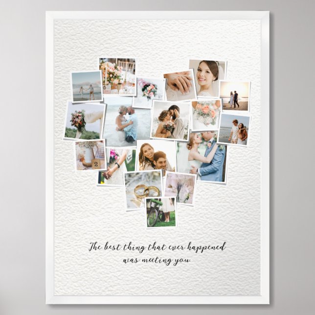 18 Photos Collage Heart Shape Wedding Poster (Framed Front)