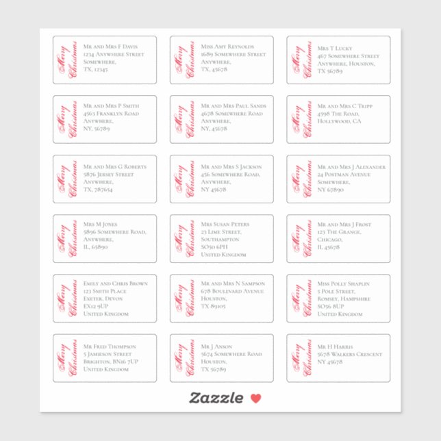 18 Recipient Name Address Merry Christmas Script  Sticker (Sheet)