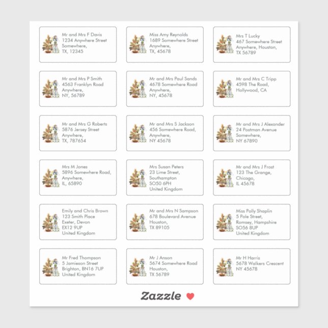18 Recipient Name Address Mice Christmas  Sticker (Sheet)