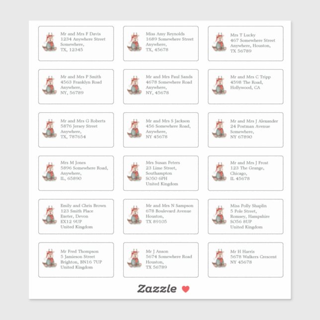 18 Recipient Name Address Reindeer Christmas Sticker (Sheet)