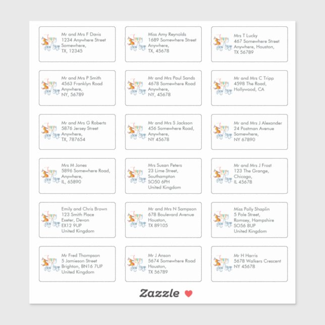 18 Recipient Name Address Reindeer Happy New Year Sticker (Sheet)