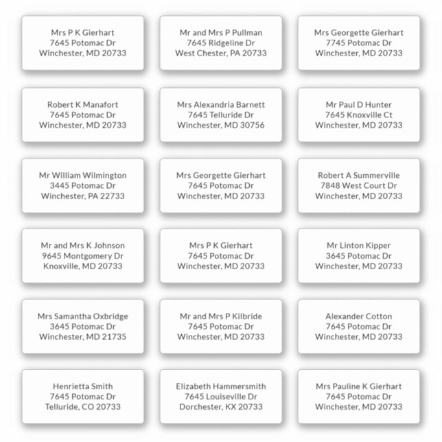 18 Recipient Name Shipping Address Labels (Front)