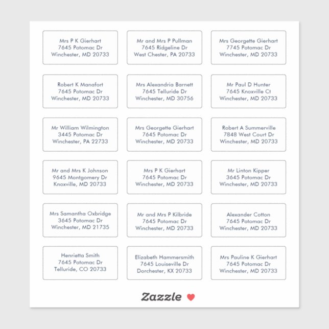 18 Recipient Name Wedding Guests Addresses Sticker (Sheet)