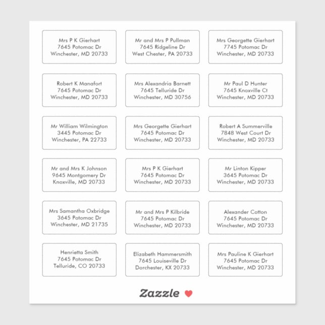18 Recipient Name Wedding Guests Addresses Sticker (Sheet)