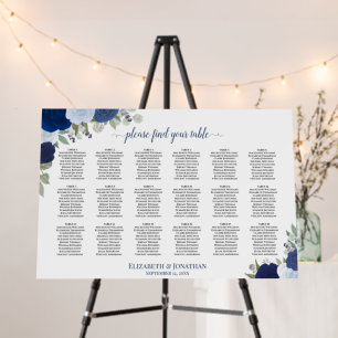 18 Table Blue Boho Floral Wedding Seating Chart Foam Board