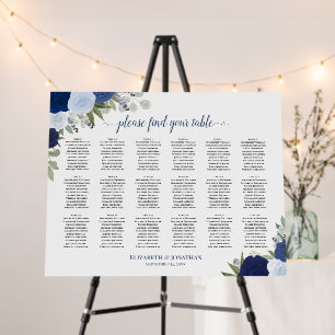 18 Table Blue Boho Floral Wedding Seating Chart Foam Board