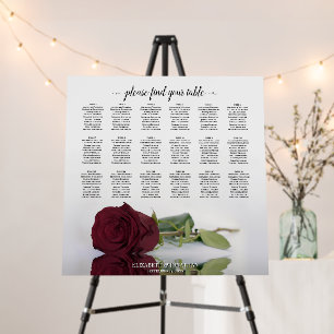 18 Table Burgundy Rose Wedding Seating Chart Foam Board