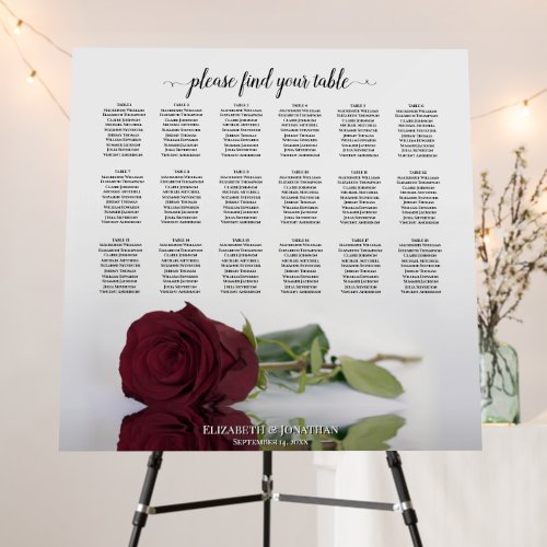18 Table Burgundy Rose Wedding Seating Chart Foam Board