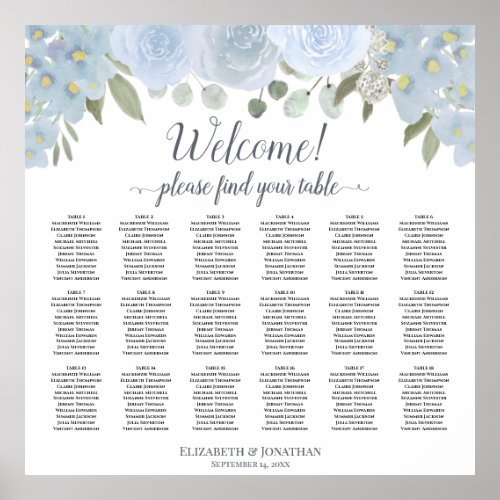 18 Table Dusty Blue Roses Wedding Seating Chart