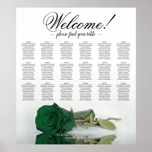 18 Table Elegant Emerald Green Rose Seating Chart