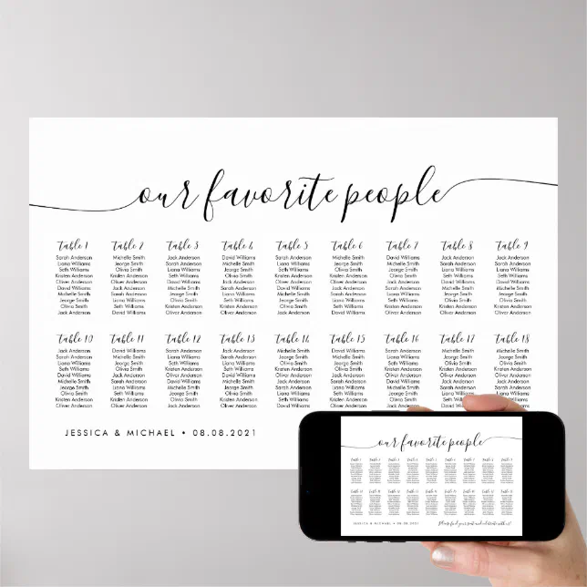 18 Table Elegant Our Favorite People Seating Chart | Zazzle