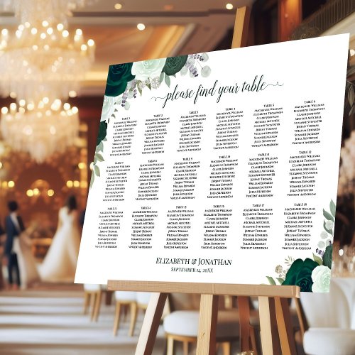 18 Table Emerald Boho Floral Wedding Seating Chart Foam Board