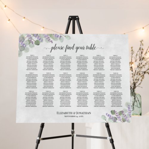 18 Table Eucalyptus Lavender Wedding Seating Chart Foam Board