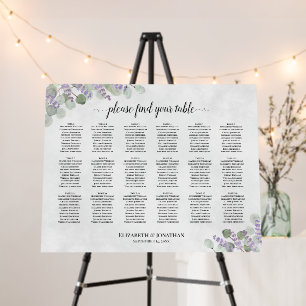 18 Table Eucalyptus Lavender Wedding Seating Chart Foam Board