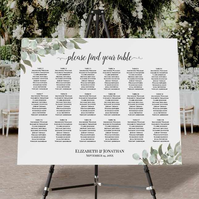 18 Table Eucalyptus Leaves Wedding Seating Chart Foam Board (At Reception in situ)