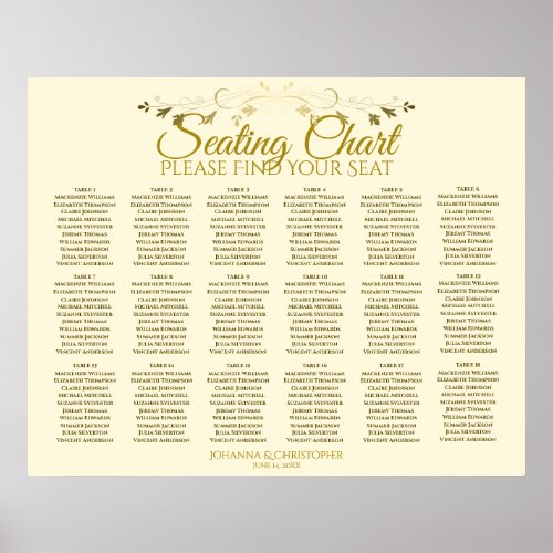 18 Table Gold  Cream Simple Wedding Seating Chart