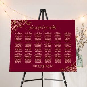 18 Table Gold Lace Maroon Burgundy Seating Chart Foam Board