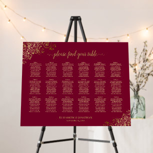 18 Table Gold Lace Maroon Burgundy Seating Chart Foam Board