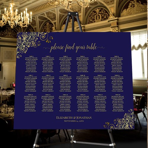 18 Table Gold  Navy Blue Wedding Seating Chart Foam Board