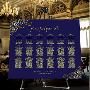 18 Table Gold & Navy Blue Wedding Seating Chart Foam Board