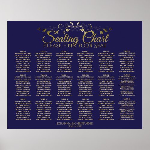 18 Table Gold  Navy Simple Wedding Seating Chart