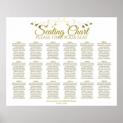 18 Table Gold  White Simple Wedding Seating Chart