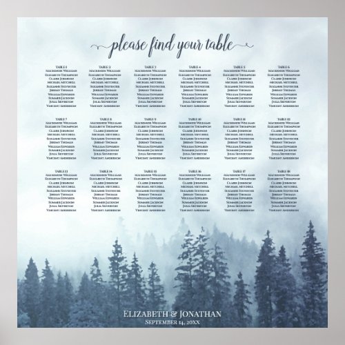 18 Table Misty Blue Pines Wedding Seating Chart