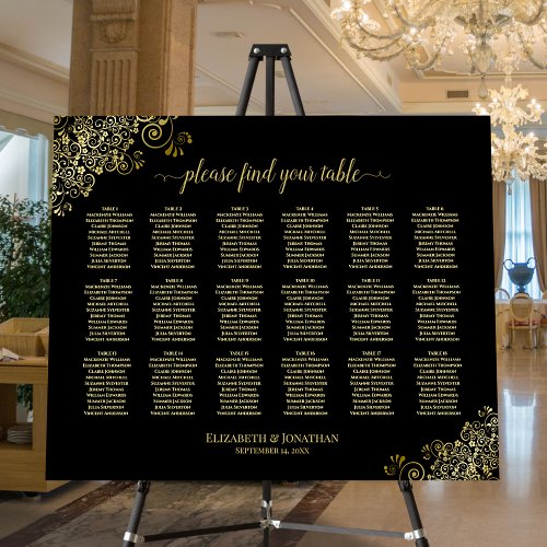 18 Table Ornate Gold  Black Wedding Seating Chart Foam Board