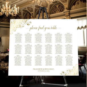 18 Table Ornate Gold & White Wedding Seating Chart Foam Board