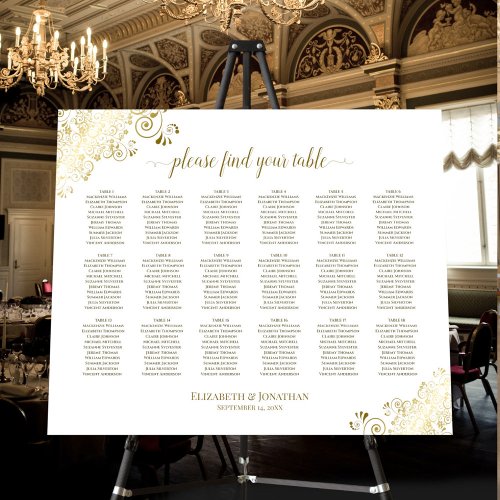 18 Table Ornate Gold  White Wedding Seating Chart Foam Board