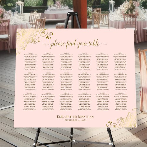18 Table Ornate Pink  Gold Wedding Seating Chart Foam Board