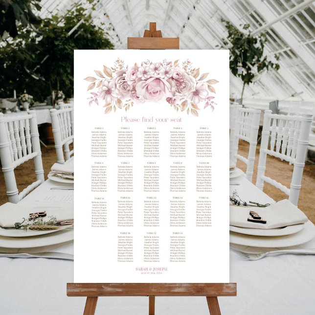 18 Table Pink Floral Wedding Seating Chart (Creator Uploaded)