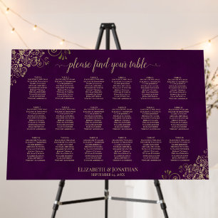18 Table Plum Purple & Gold Wedding Seating Chart Foam Board