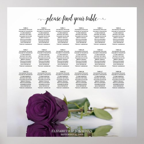 18 Table Plum Purple Rose Wedding Seating Chart