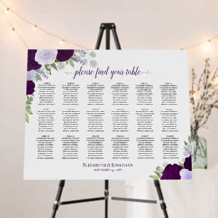 18 Table Purple Boho Floral Wedding Seating Chart Foam Board