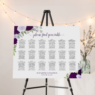 18 Table Purple Boho Floral Wedding Seating Chart Foam Board