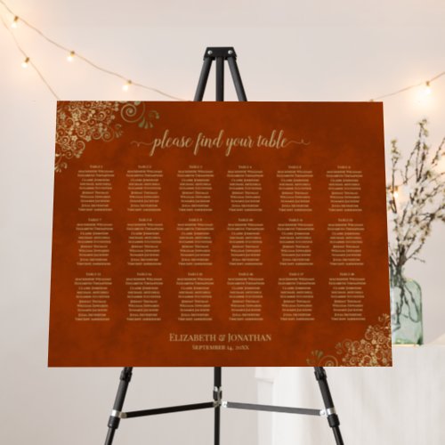 18 Table Rust Orange  Gold Wedding Seating Chart Foam Board