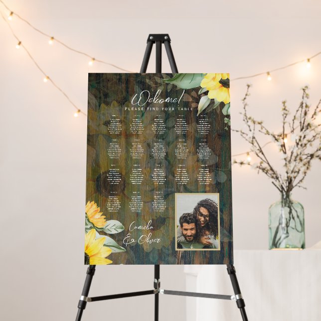 18 Table Rustic Wood SUNFLOWERS PHOTO SEATING Foam Board (In Situ (Stand))