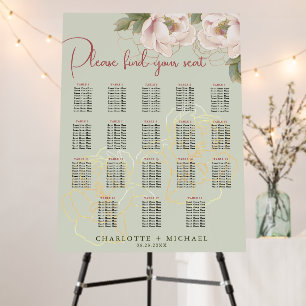18 Table Sage & Blush Peony Wedding Seating Chart Foam Board