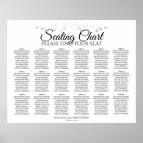 18 Table Silver Filigree Wedding Seating Chart