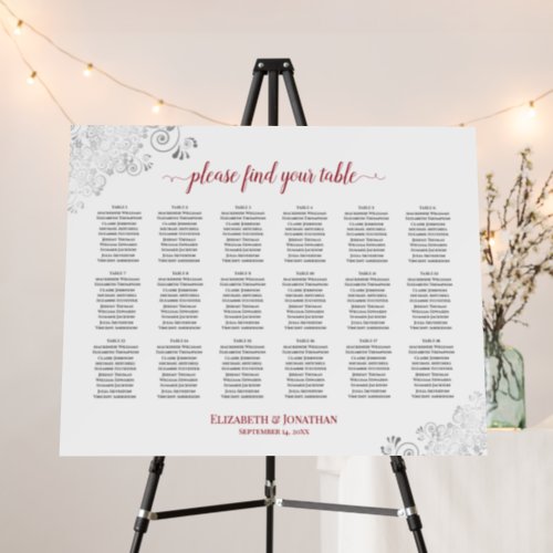 18 Table Silver Frills Red on White Seating Chart Foam Board