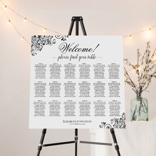 18 Table Simple Elegant Wedding Seating Chart Foam Board (In Situ (Stand))
