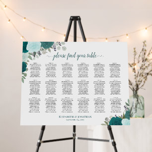 18 Table Teal Boho Floral Wedding Seating Chart Foam Board
