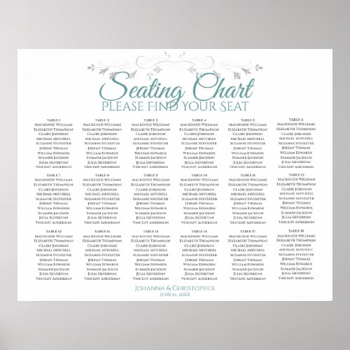 18 Table Teal  Gray Wedding Seating Chart